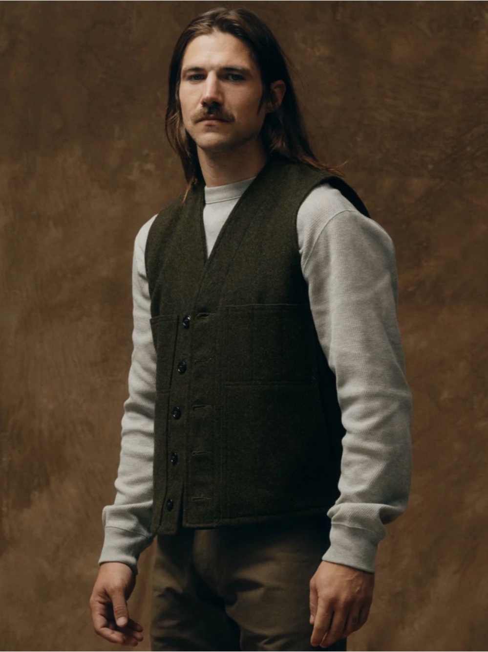 Men's Olive Wool Button-Front Vest